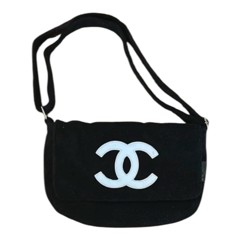 White on Black Chanel Precision Terry Cloth Crossbody Bag
